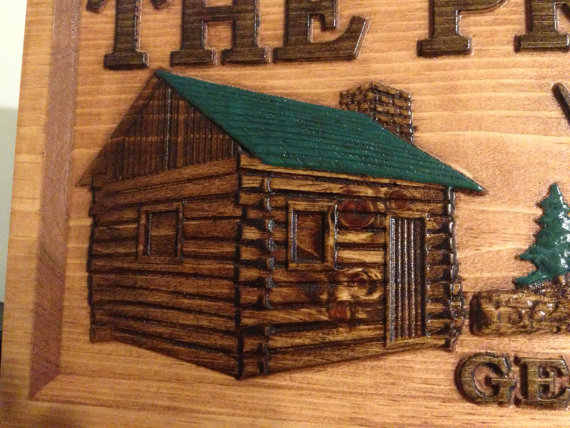 Wood Carved Personalized Mountain Home and Cabin Sign with Bears. 